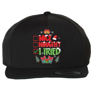 Nice Naughty I Tried SantaS Naughty List Funny Christmas Wool Snapback Cap