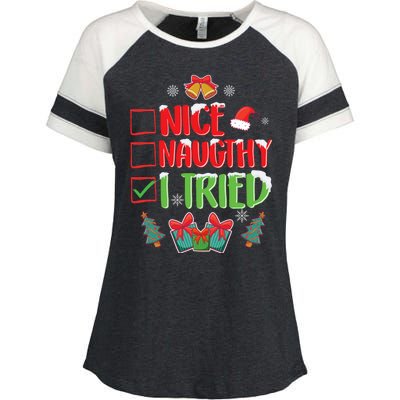 Nice Naughty I Tried SantaS Naughty List Funny Christmas Enza Ladies Jersey Colorblock Tee