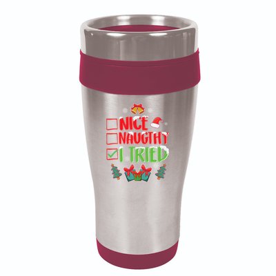 Nice Naughty I Tried SantaS Naughty List Funny Christmas 16oz Travel Tumbler
