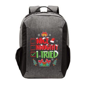 Nice Naughty I Tried SantaS Naughty List Funny Christmas Vector Backpack