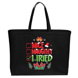 Nice Naughty I Tried SantaS Naughty List Funny Christmas Cotton Canvas Jumbo Tote