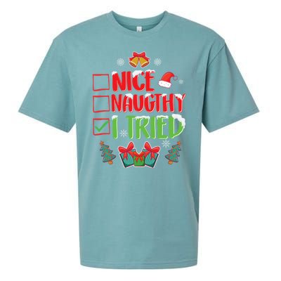 Nice Naughty I Tried SantaS Naughty List Funny Christmas Sueded Cloud Jersey T-Shirt