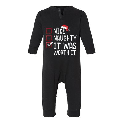 Nice Naughty It Was Worth It Christmas List Infant Fleece One Piece