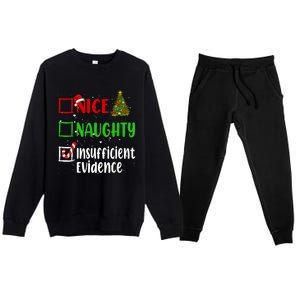 Nice Naughty Insufficient Evidence Christmas List Holiday Premium Crewneck Sweatsuit Set