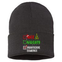 Nice Naughty Insufficient Evidence Christmas List Holiday Sustainable Knit Beanie