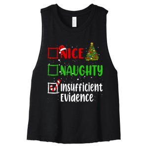 Nice Naughty Insufficient Evidence Christmas List Holiday Women's Racerback Cropped Tank