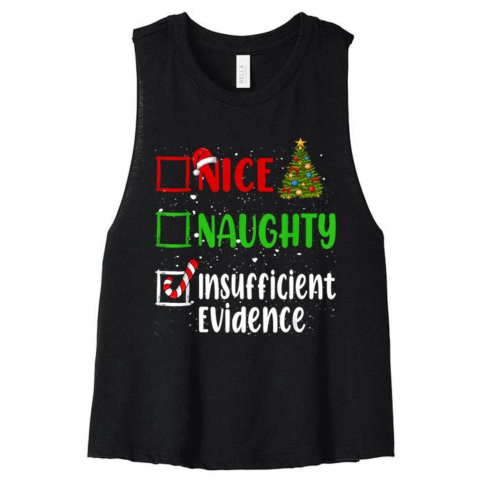 Nice Naughty Insufficient Evidence Christmas List Holiday Women's Racerback Cropped Tank