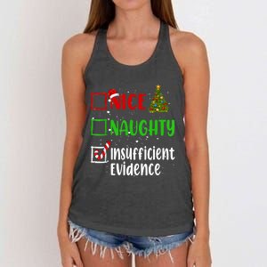 Nice Naughty Insufficient Evidence Christmas List Holiday Women's Knotted Racerback Tank