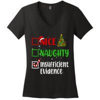 Nice Naughty Insufficient Evidence Christmas List Holiday Women's V-Neck T-Shirt