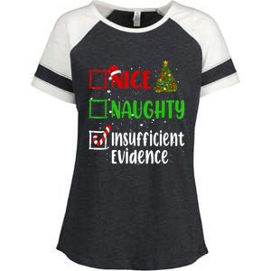 Nice Naughty Insufficient Evidence Christmas List Holiday Enza Ladies Jersey Colorblock Tee