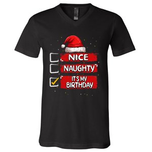 Nice Naughty ItS My Birthday Christmas List Santa Claus V-Neck T-Shirt