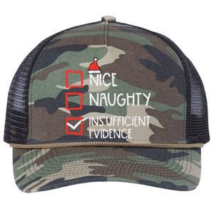 Nice Naughty Insufficient Evidence Christmas Fun Xmas Lawyer Retro Rope Trucker Hat Cap