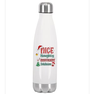 Nice Naughty Insufficient Evidence Christmas List Funny Stainless Steel Insulated Water Bottle