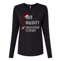 Nice Naughty Insufficient Evidence Funny Christmas List Womens Cotton Relaxed Long Sleeve T-Shirt