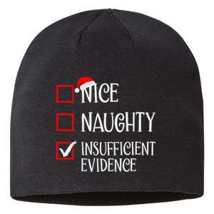 Nice Naughty Insufficient Evidence Funny Christmas List Sustainable Beanie