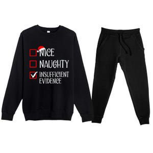 Nice Naughty Insufficient Evidence Funny Christmas List Premium Crewneck Sweatsuit Set