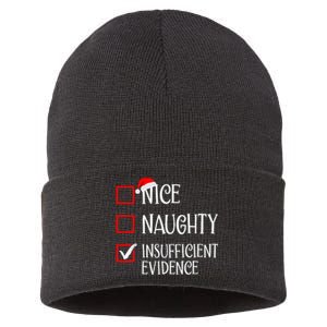 Nice Naughty Insufficient Evidence Funny Christmas List Sustainable Knit Beanie