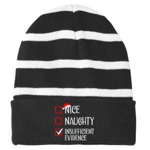 Nice Naughty Insufficient Evidence Funny Christmas List Striped Beanie with Solid Band