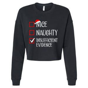 Nice Naughty Insufficient Evidence Funny Christmas List Cropped Pullover Crew