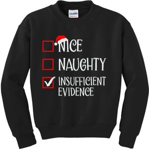 Nice Naughty Insufficient Evidence Funny Christmas List Kids Sweatshirt