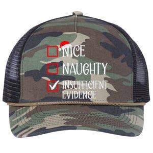 Nice Naughty Insufficient Evidence Funny Christmas List Retro Rope Trucker Hat Cap