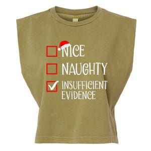 Nice Naughty Insufficient Evidence Funny Christmas List Garment-Dyed Women's Muscle Tee