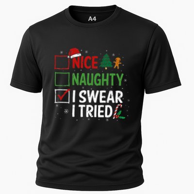 Nice Naughty I Swear I Tried Christmas List Xmas Santa Claus Performance Shirt