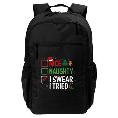 Nice Naughty I Swear I Tried Christmas List Xmas Santa Claus Backpack