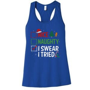 Nice Naughty I Swear I Tried Christmas List Xmas Santa Claus Women's Racerback Tank