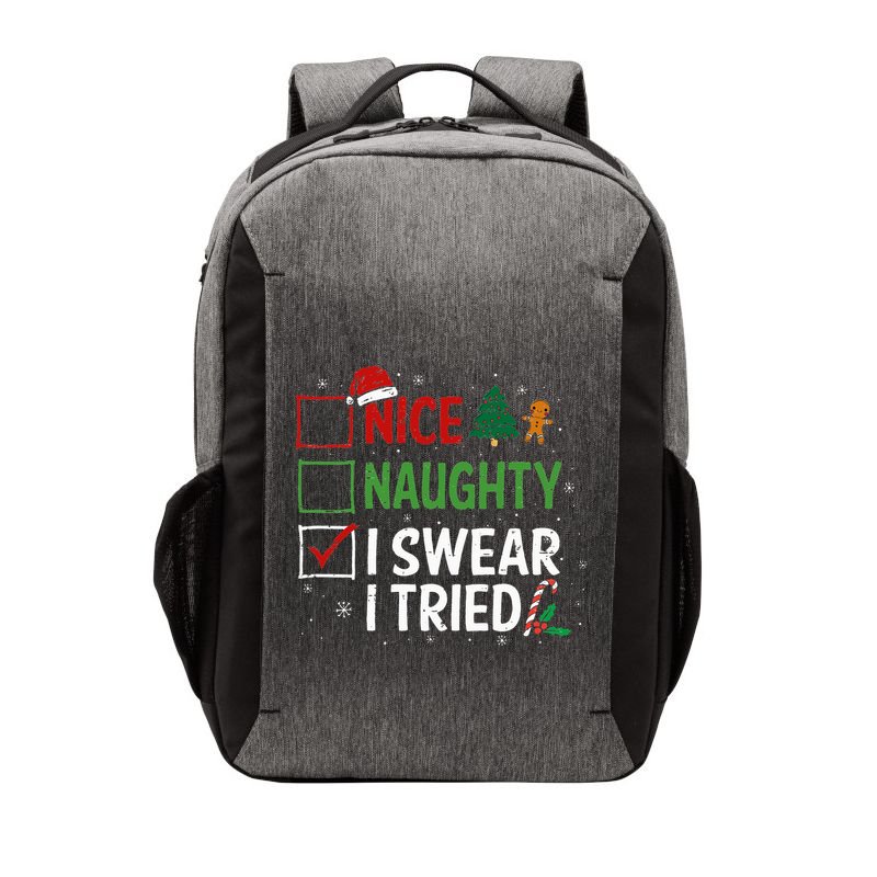 Nice Naughty I Swear I Tried Christmas List Xmas Santa Claus Vector Backpack