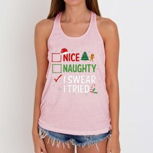 Nice Naughty I Swear I Tried Christmas List Xmas Santa Claus Women's Knotted Racerback Tank