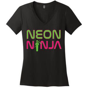 Neon Ninja I Electronic Raver Music Dj Festival Rave Women's V-Neck T-Shirt