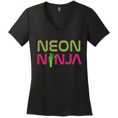 Neon Ninja I Electronic Raver Music Dj Festival Rave Women's V-Neck T-Shirt