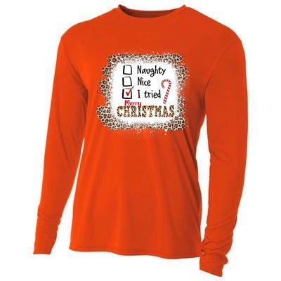 Nice Naughty I Tried Leopard Funny Christmas List Gift Cooling Performance Long Sleeve Crew