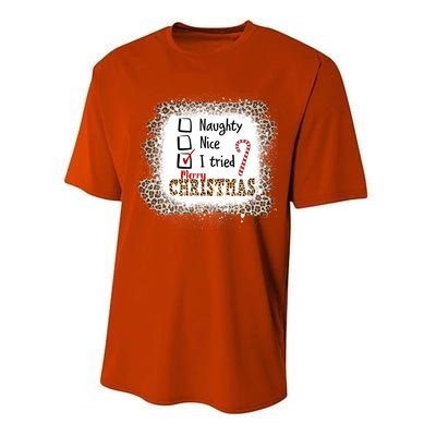 Nice Naughty I Tried Leopard Funny Christmas List Gift Performance Sprint T-Shirt