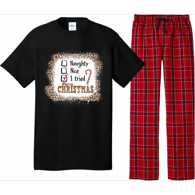 Nice Naughty I Tried Leopard Funny Christmas List Gift Pajama Set