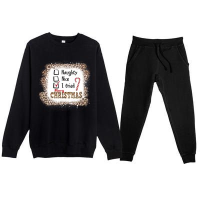 Nice Naughty I Tried Leopard Funny Christmas List Gift Premium Crewneck Sweatsuit Set