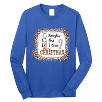 Nice Naughty I Tried Leopard Funny Christmas List Gift Long Sleeve Shirt