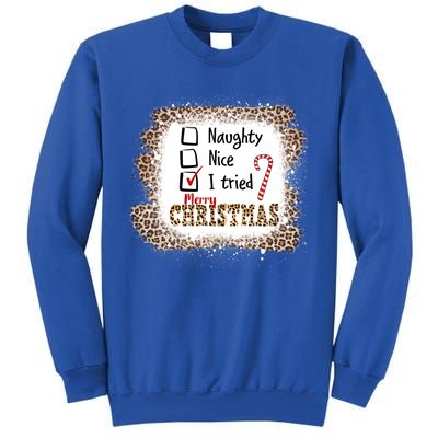 Nice Naughty I Tried Leopard Funny Christmas List Gift Sweatshirt