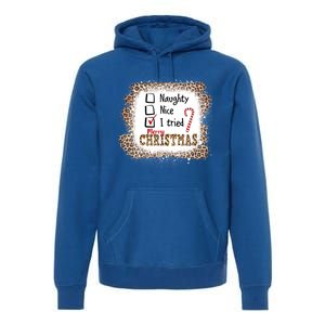 Nice Naughty I Tried Leopard Funny Christmas List Gift Premium Hoodie