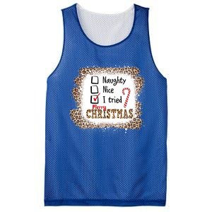 Nice Naughty I Tried Leopard Funny Christmas List Gift Mesh Reversible Basketball Jersey Tank