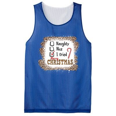 Nice Naughty I Tried Leopard Funny Christmas List Gift Mesh Reversible Basketball Jersey Tank