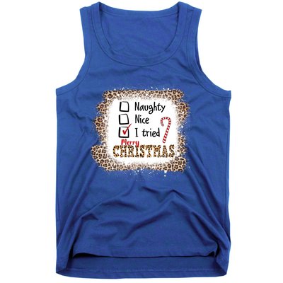 Nice Naughty I Tried Leopard Funny Christmas List Gift Tank Top