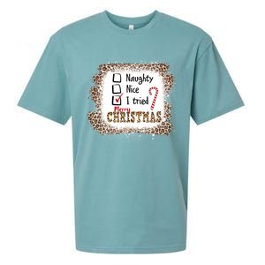 Nice Naughty I Tried Leopard Funny Christmas List Gift Sueded Cloud Jersey T-Shirt