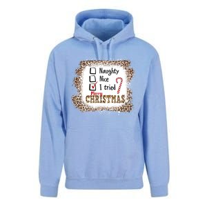 Nice Naughty I Tried Leopard Funny Christmas List Gift Unisex Surf Hoodie