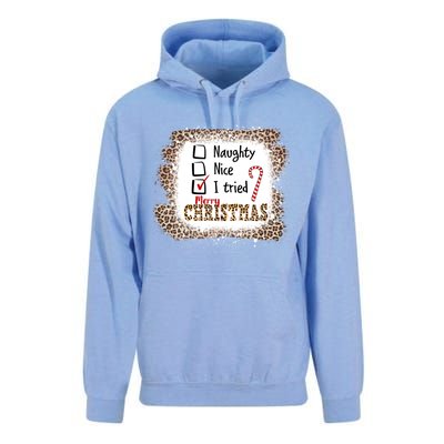 Nice Naughty I Tried Leopard Funny Christmas List Gift Unisex Surf Hoodie