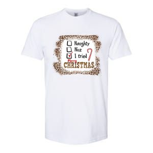 Nice Naughty I Tried Leopard Funny Christmas List Gift Softstyle CVC T-Shirt