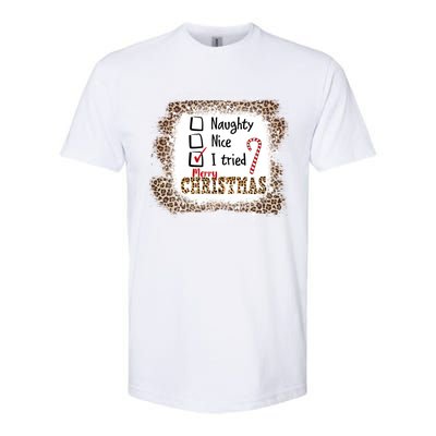 Nice Naughty I Tried Leopard Funny Christmas List Gift Softstyle CVC T-Shirt