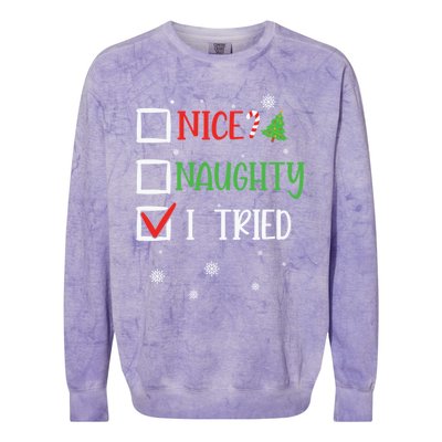 Nice Naughty I Tried Whimsical Christmas Gift Colorblast Crewneck Sweatshirt