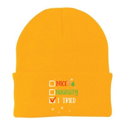 Nice Naughty I Tried Whimsical Christmas Gift Knit Cap Winter Beanie